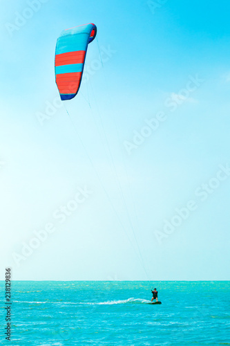 Kitesurf. Kiteboarder in the sea. Sea fun.