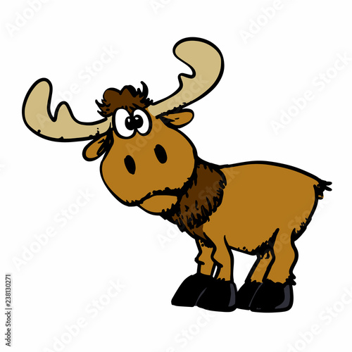 Cartoon happy moose with big horns