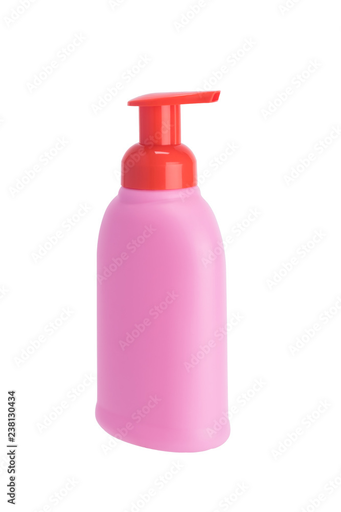liquid soap in a red bottle isolated on white background liquid soap in a red bottle isolated on white background