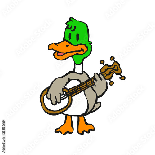 Crazy duck playing banjo