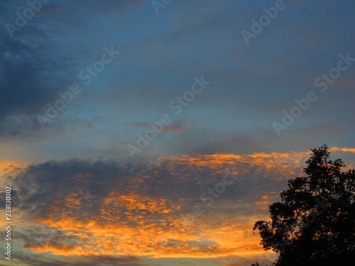 The sky at sunset, Sunset with beautiful blue sky, Beautiful sunset with clouds, Beautiful evening cloudy sunset colorful sky, Twilight sky background.
