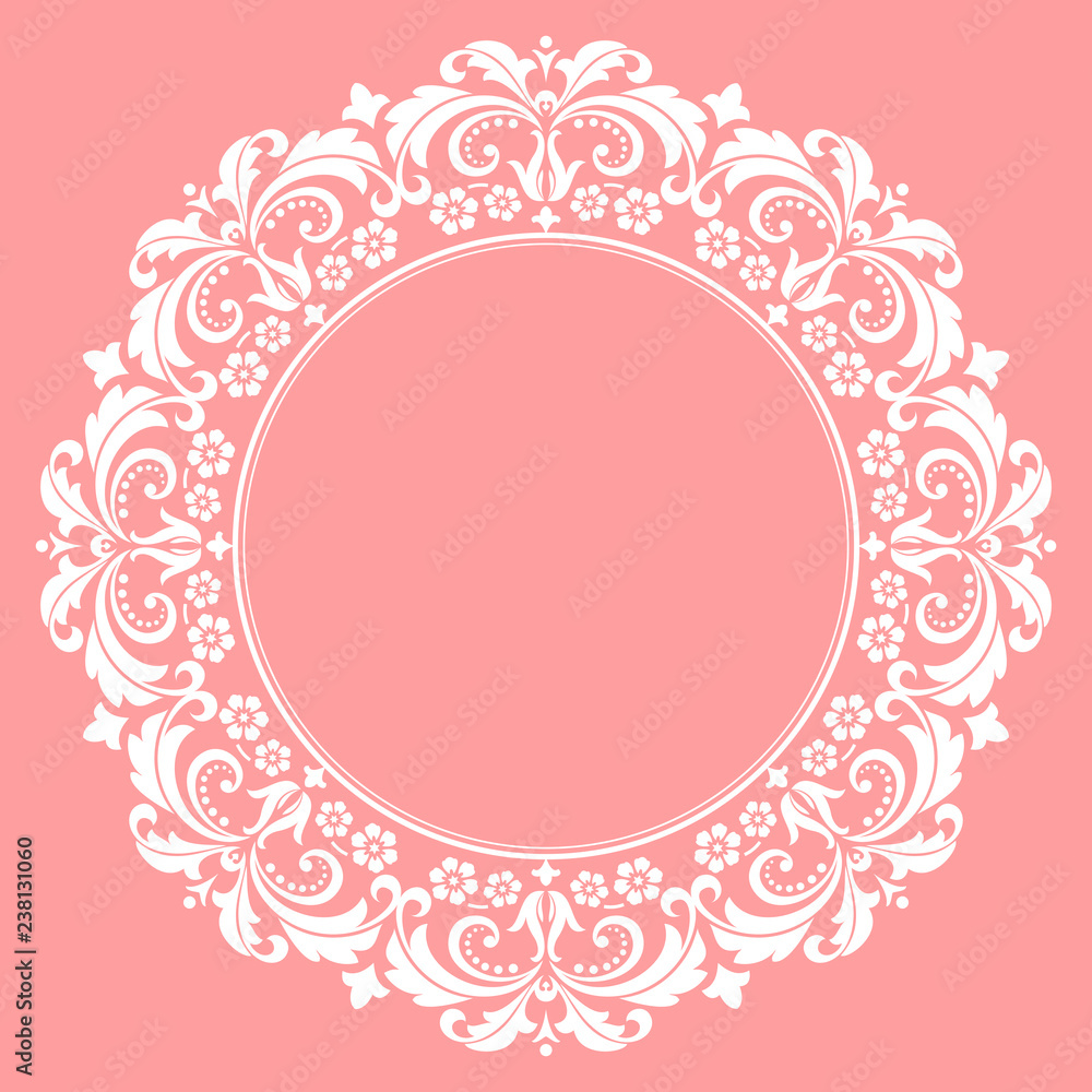 Decorative frame Elegant vector element for design in Eastern style, place for text. Floral pink border. Lace illustration for invitations and greeting cards Decorative frame Elegant vector element for design in Eastern style, place for text. Floral pink border. Lace illustration for invitations and greeting cards