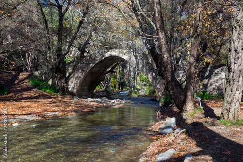 River on the hill, winter time. Travel photo