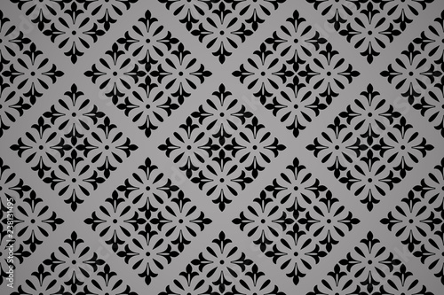 Flower geometric pattern. Seamless vector background. Black and grey ornament. Ornament for fabric, wallpaper, packaging, Decorative print