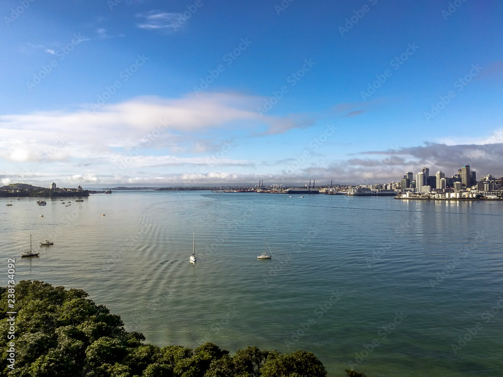 View of Auckland harbour from the bridge, New Zealand.