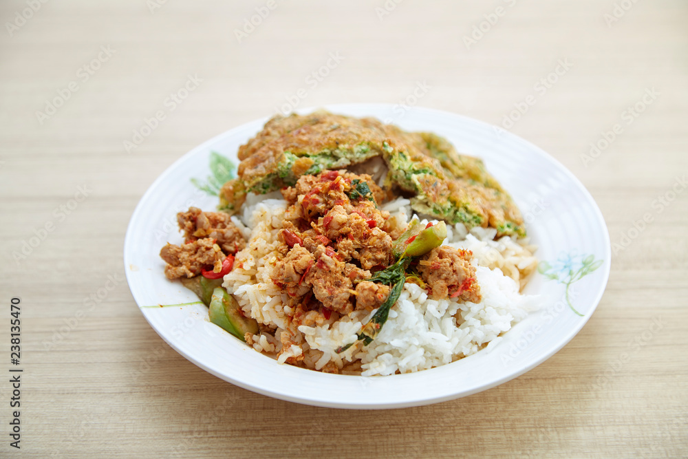 Thai food Rice Stir fried red curry pork Thai food Rice Stir fried red curry pork