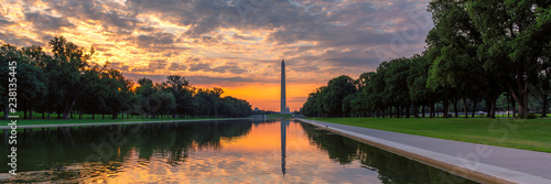 Panoramic sunrise at Washington Monument, Washington DC, USA 