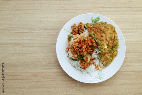 Thai food Rice Stir fried red curry  pork