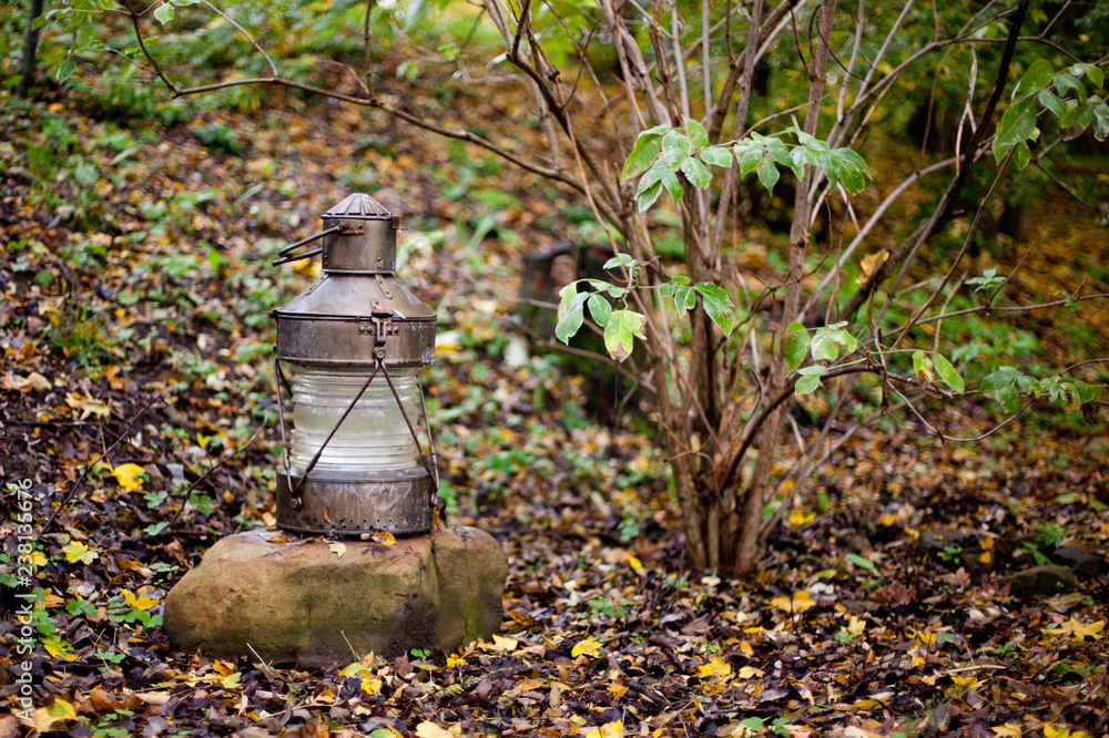 Fototapeta premium Garden lamp in garden at autumn