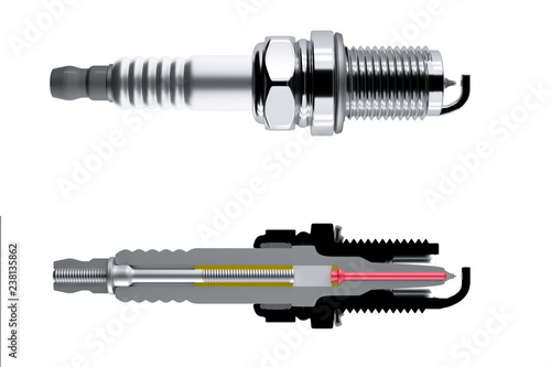 Obraz na plátne Spare parts cutaway spark plugs on white background for car and motorcycle