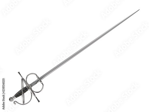 Medieval fencing sword isolated on white background photo