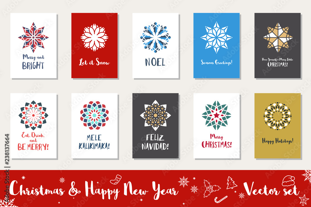 Christmas and Happy New Year vector set