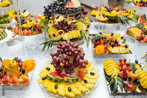 Luxury wedding catering. Delicious candy bar at wedding recepti