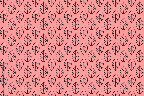Outline leaves pattern on pink backdrop. Design for wallpaper, fabric, textile, wrapping. Simple background