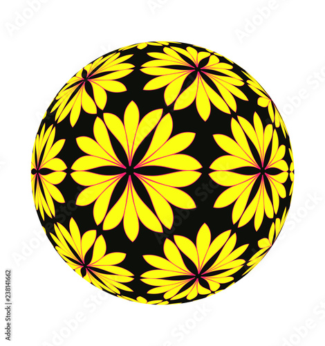 flower ball with outlined pattern in yellow black red white