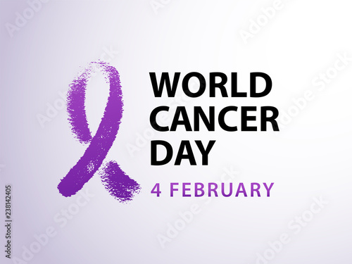 World cancer day 4 february text with violet ribbon symbol. Vector illustration concept for world cancer day