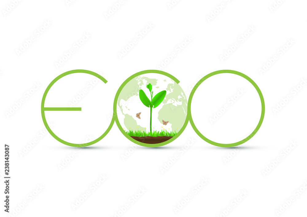 Green Eco sprout with globe icon vector illustration
