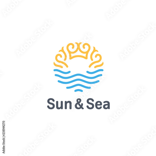 Vector logo design template. Sun and Sea sign.