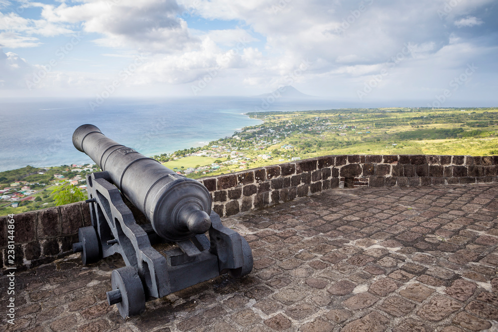 Cannon faces the Caribbean Sea at Brimstone Hill Fortress on Saint Kitts