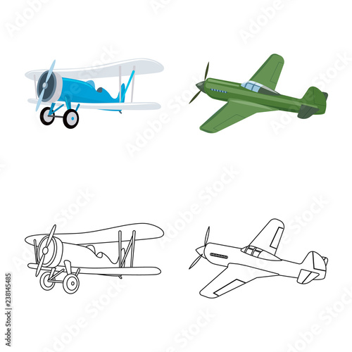 Vector design of plane and transport icon. Collection of plane and sky stock vector illustration.