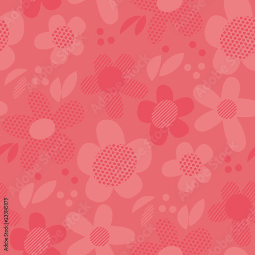 geometric floral motif in coral shades