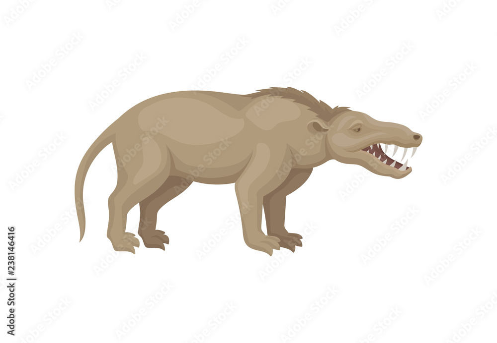 Flat vector design of mesonychia. Prehistoric beast with long tail and sharp  teeth. Wild extinct animal from ice age Stock Vector | Adobe Stock