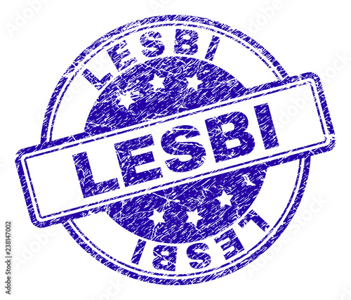 LESBI stamp seal watermark with distress texture. Designed with rounded rectangles and circles. Blue vector rubber print of LESBI caption with retro texture. photo