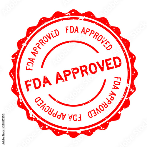 Grunge red FDA approved word round rubber seal stamp on white background