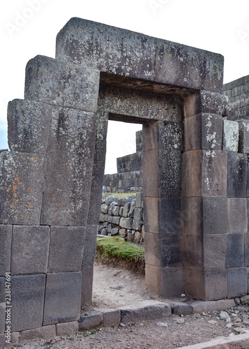 Stone walls and pyramids at the Usnu de Vilcashuaman, constructed by the Inca to preside over the most important ceremonies of the Tahuantinsuyo Empire. Ayacucho, Peru photo