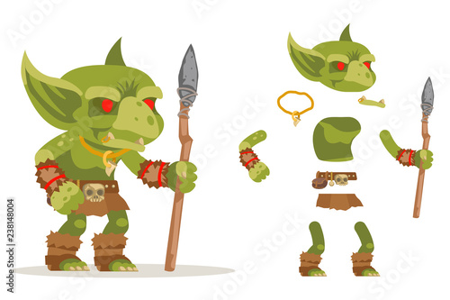 Dungeon monster goblin evil minion fantasy medieval action RPG game character layered animation ready character vector illustration