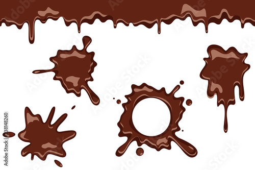 Spill chocolate splash flowing dripping splatter seamless liquid cartoon design vector illustration