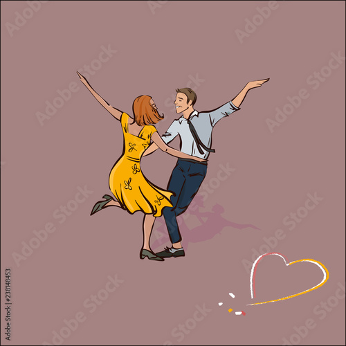 Classic couple dancing swing or rock and roll, vector illustration