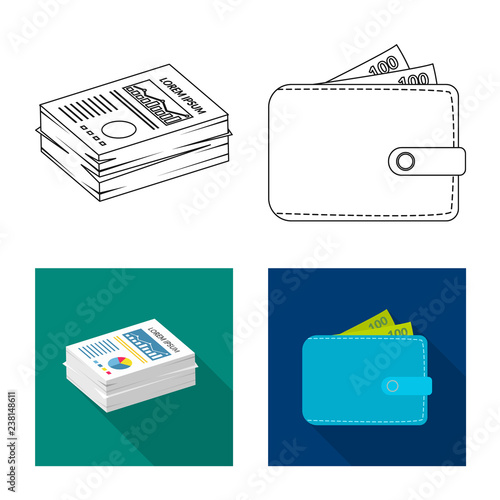 Vector illustration of bank and money symbol. Collection of bank and bill stock vector illustration.