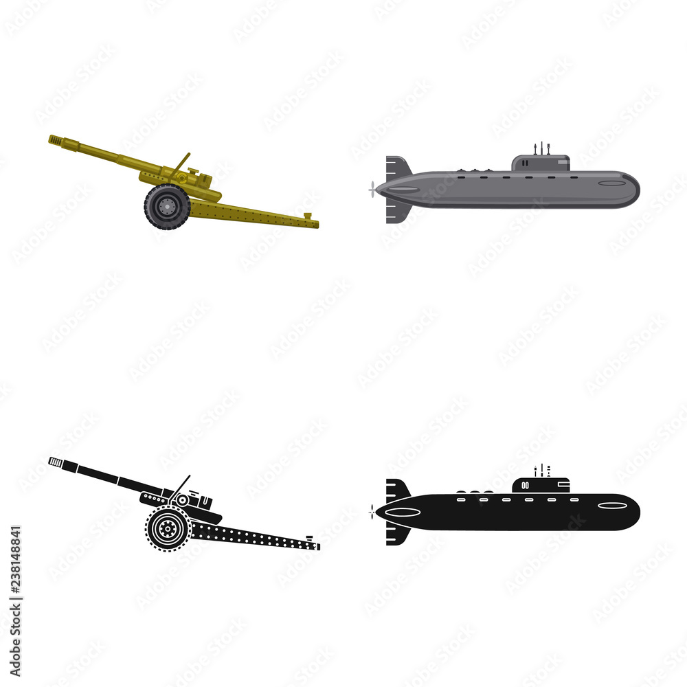 Isolated object of weapon and gun icon. Collection of weapon and army vector icon for stock.
