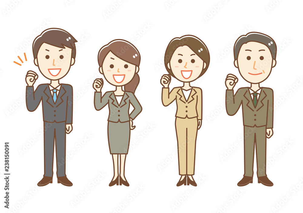 スーツ男女4人 ガッツポーズ 全身 Stock Vector Adobe Stock