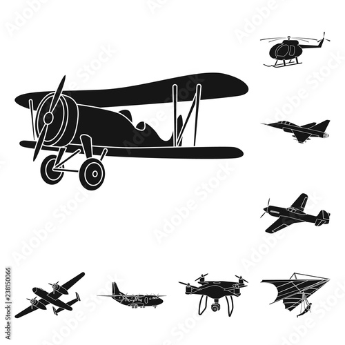 Vector design of plane and transport symbol. Collection of plane and sky stock symbol for web.