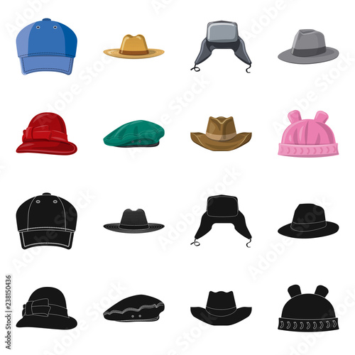 Vector design of headgear and cap logo. Set of headgear and accessory stock symbol for web.