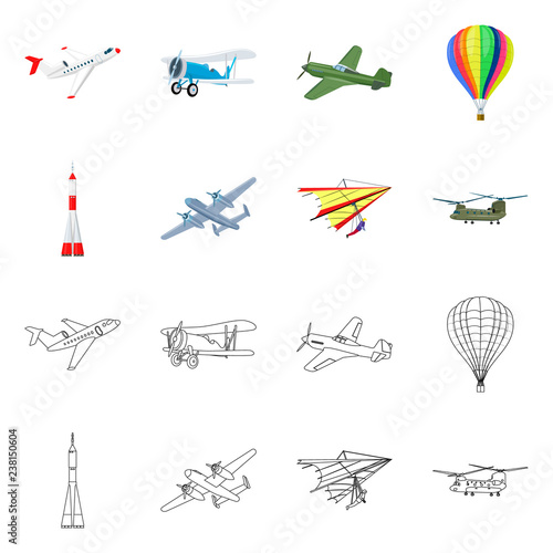 Isolated object of plane and transport sign. Collection of plane and sky stock symbol for web.