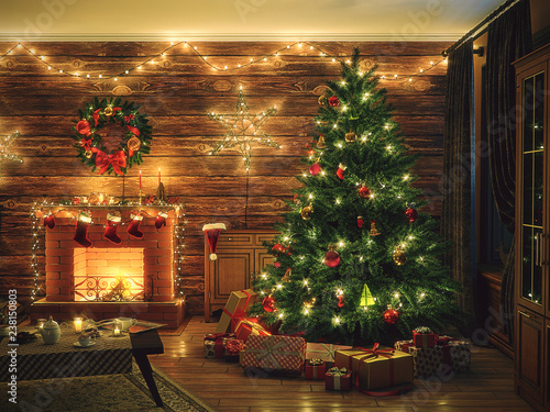 3D Rendering Christmas interior