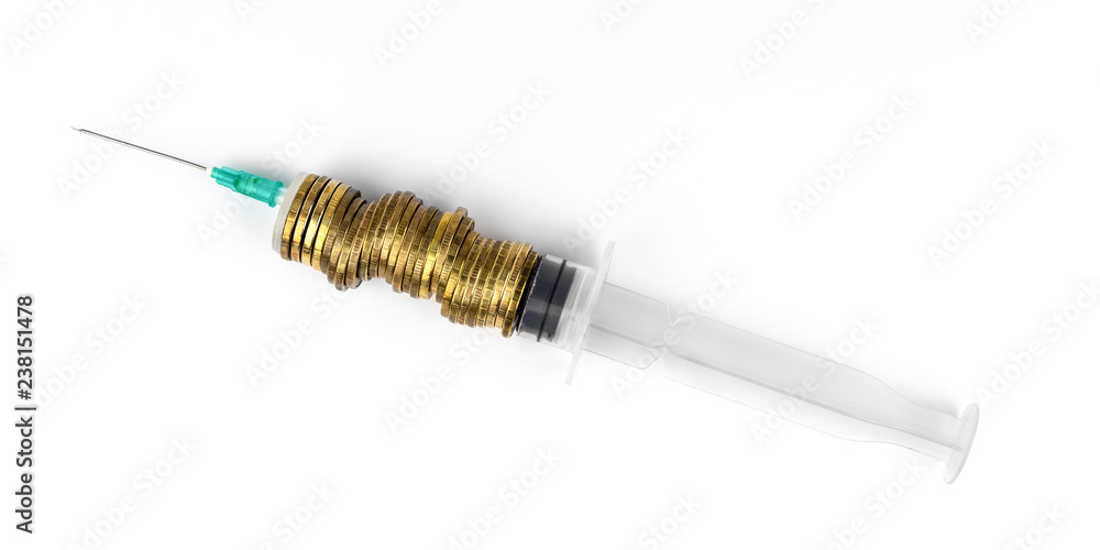Abstract syringe from yellow coins Abstract syringe from yellow coins