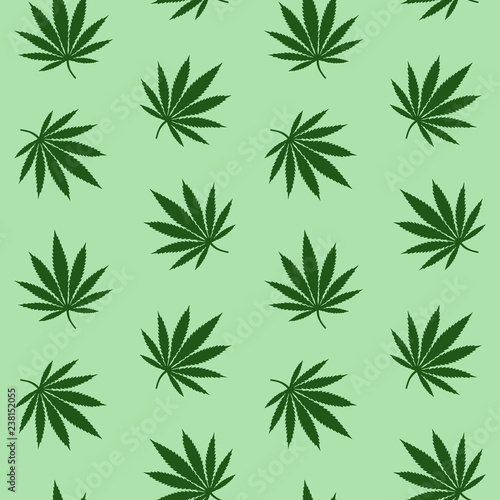 green leaves cannabis marijuana drug herb on a light green background pattern seamless vector