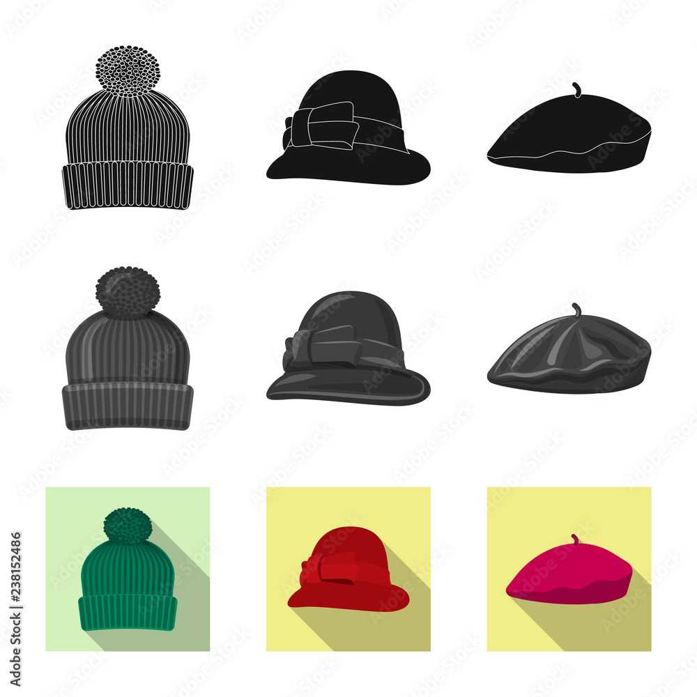 Vector design of headgear and cap sign. Set of headgear and accessory stock symbol for web. Vector design of headgear and cap sign. Set of headgear and accessory stock symbol for web.