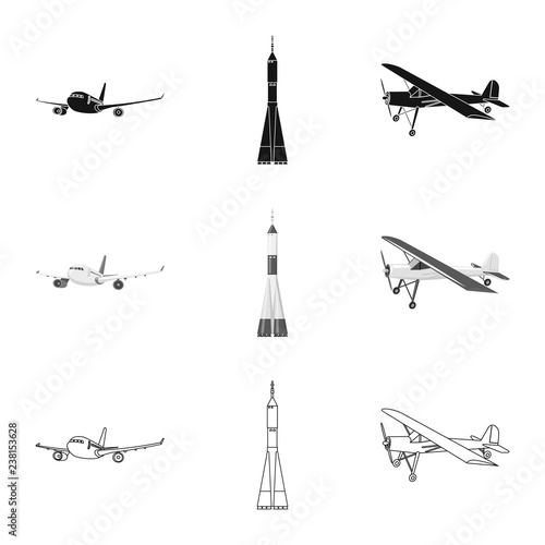 Vector design of plane and transport symbol. Set of plane and sky vector icon for stock.