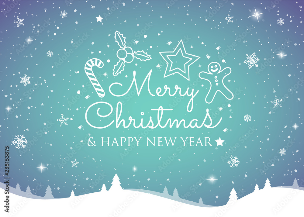 Christmas typography - greeting card with shiny snowflakes. Vector.