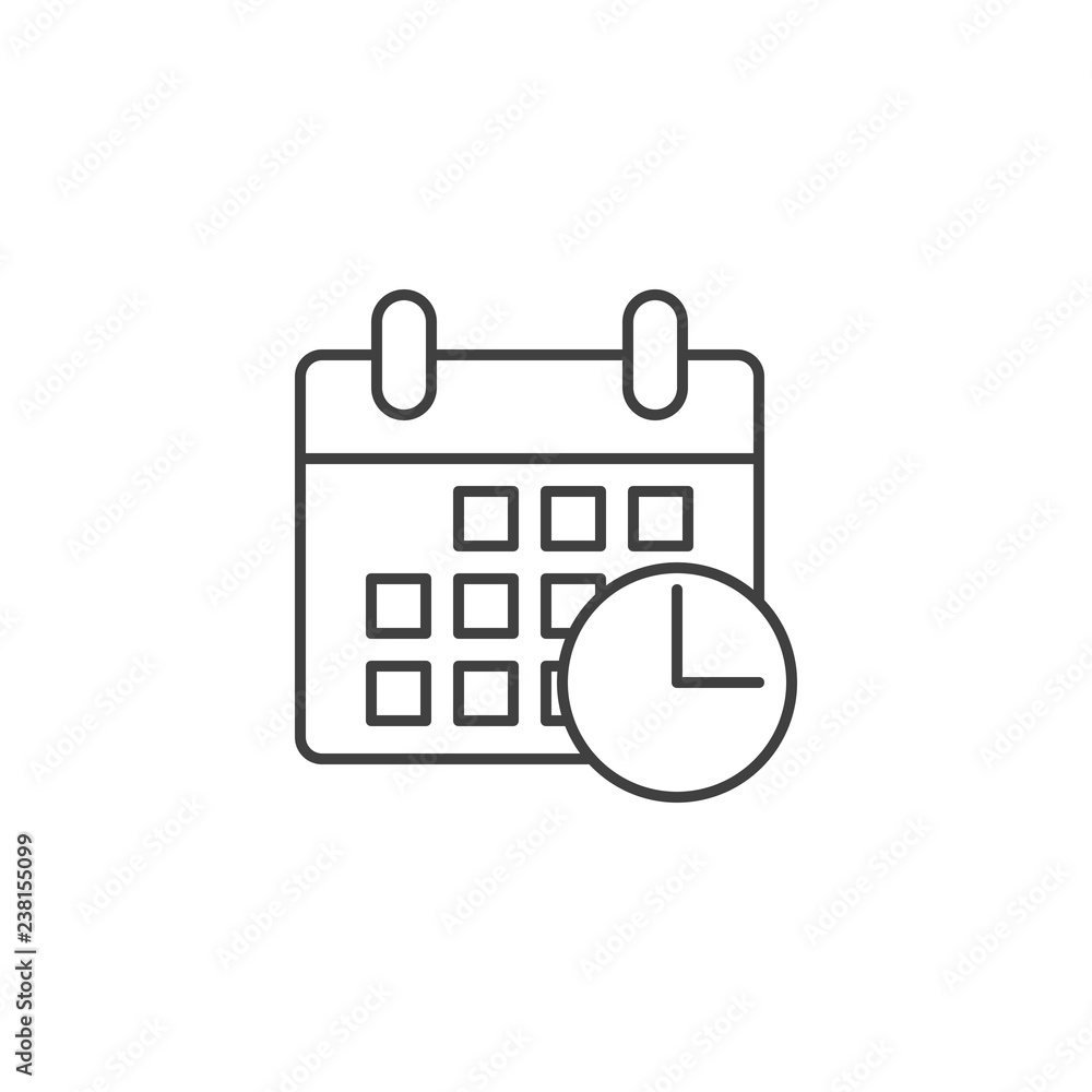 Calendar with Clock Related Vector Line Icon. Isolated on White Background. Editable Stroke. Calendar with Clock Related Vector Line Icon. Isolated on White Background. Editable Stroke.