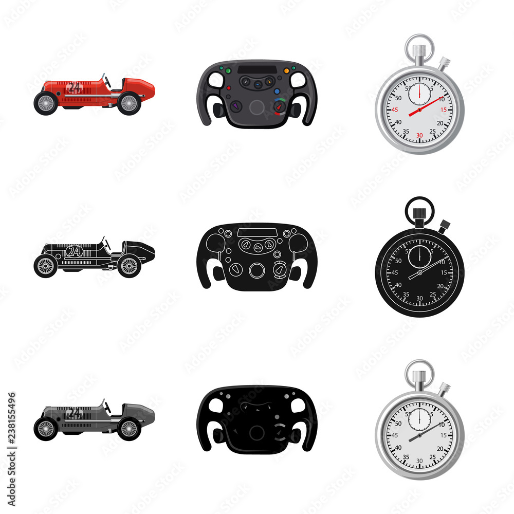 Vector design of car and rally symbol. Set of car and race vector icon for stock.