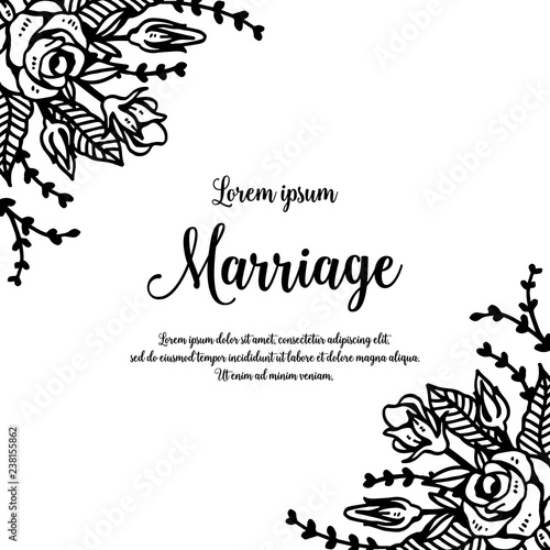 Invitation with floral wreath and marriage text vector art