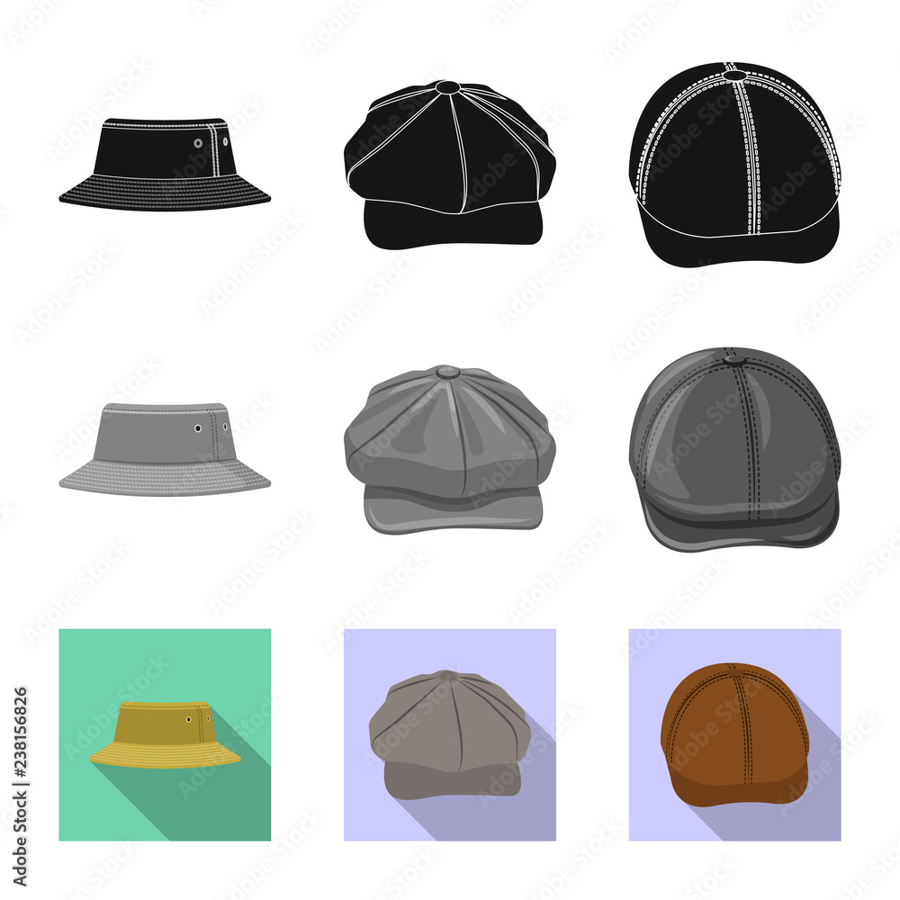 Vector design of headgear and cap sign. Set of headgear and accessory stock symbol for web. Vector design of headgear and cap sign. Set of headgear and accessory stock symbol for web.