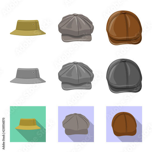 Vector illustration of headgear and cap icon. Collection of headgear and accessory stock symbol for web.