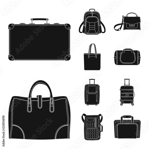 Isolated object of suitcase and baggage icon. Set of suitcase and journey vector icon for stock.
